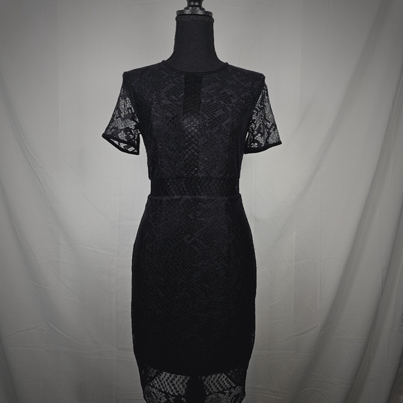 Bailey 44 Black Lace Blocked Sheath Dress. - Picture 3 of 16